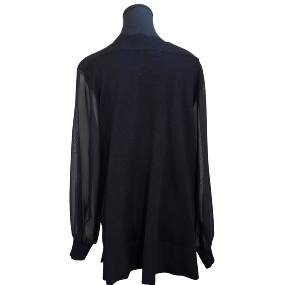 Cable & Gauge Black Scalloped Neck Sweater with Sheer Sleeve Size XL - Picture 5 of 7